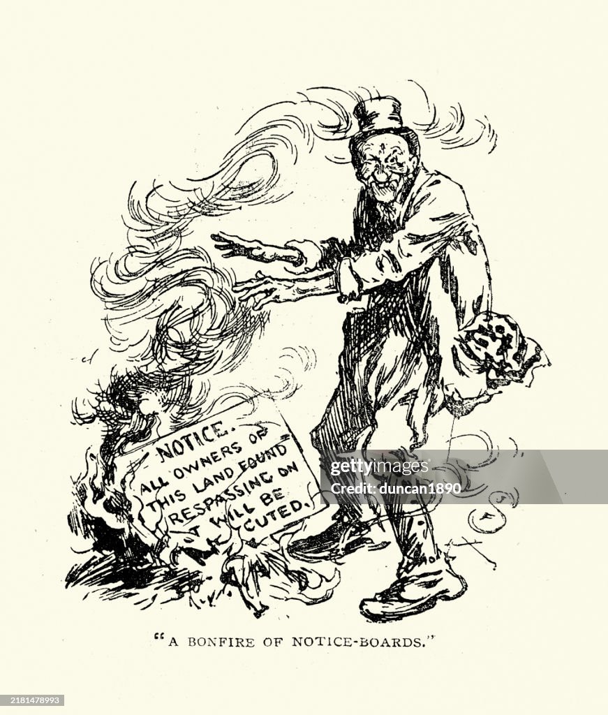 Bekanntmachungen zur Verbrennung von Menschen, die vor unbefugtem Betreten warnen, Sir Ogres Estate, 1890er Jahre Viktorianisch des 19. Jahrhunderts