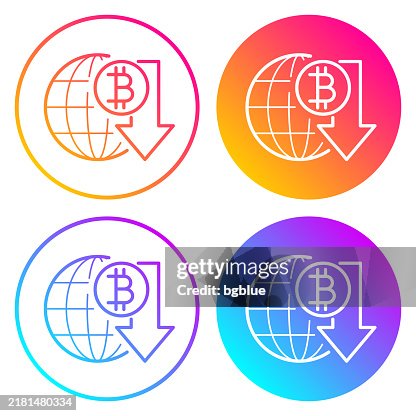 Bitcoin rate decrease. Round icons with color gradients Bitcoin rate decrease. Round icons with color gradients