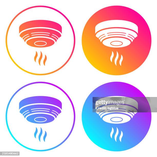 ilustraciones, imágenes clip art, dibujos animados e iconos de stock de detector de humo. iconos redondos con degradados de color - smoke-detector-with-smoke