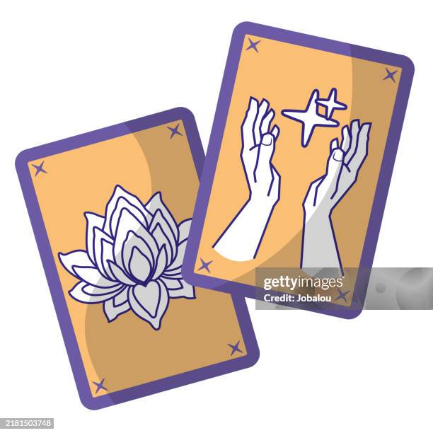 ilustraciones, imágenes clip art, dibujos animados e iconos de stock de dos cartas que representan símbolos místicos - oculto y sobrenatural