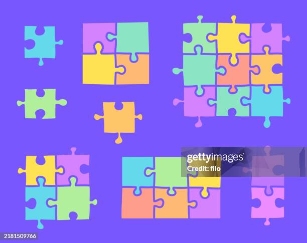 modern hand drawn puzzle pieces - visual aid stock illustrations