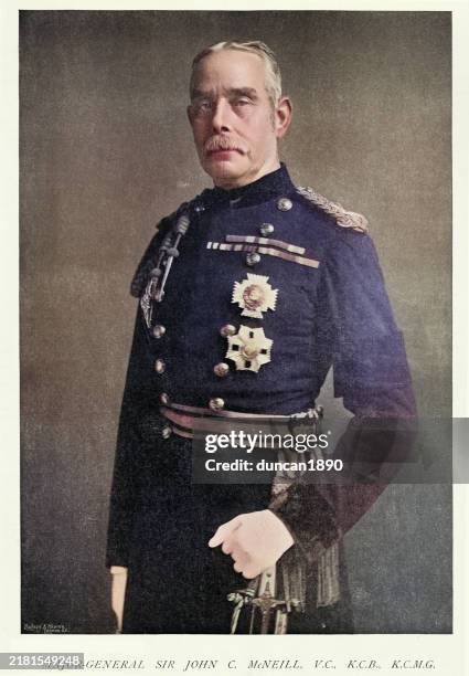 ilustrações de stock, clip art, desenhos animados e ícones de major general sir john carstairs mcneill a senior british army officer and scottish recipient of the victoria cross, 1890s vintage photograph - general posto militar