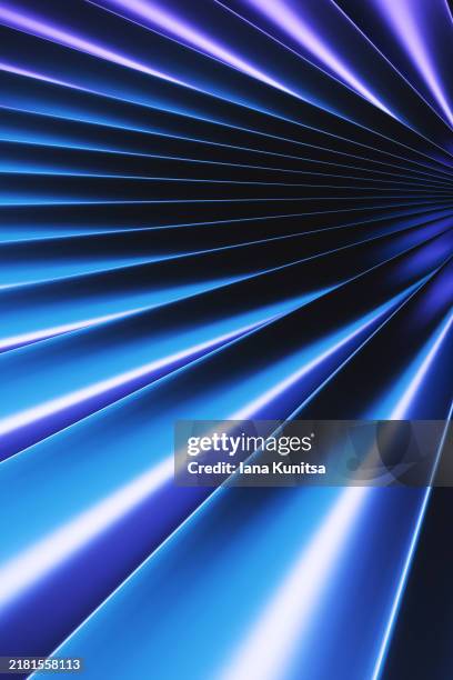 bright neon dark blue chinese folded fans textured background. 3d vertical pattern. design element. geometric composition. - angle pattern stock pictures, royalty-free photos & images
