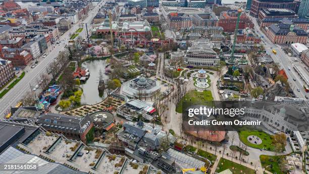 aerial view of tivoli in copenhagen - copenhagen tivoli stock pictures, royalty-free photos & images