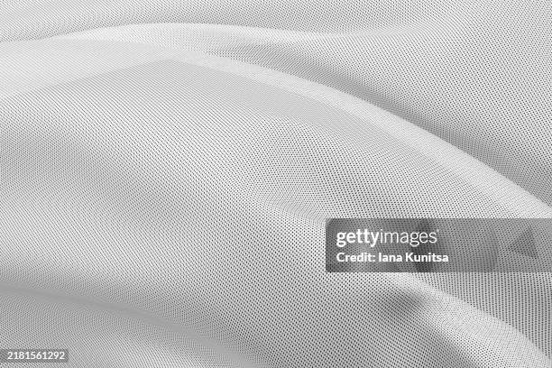 elegant white monochrome satin fabric close-up background. abstract textile texture, 3d pattern, composition. design element. - mousseline de soie photos et images de collection