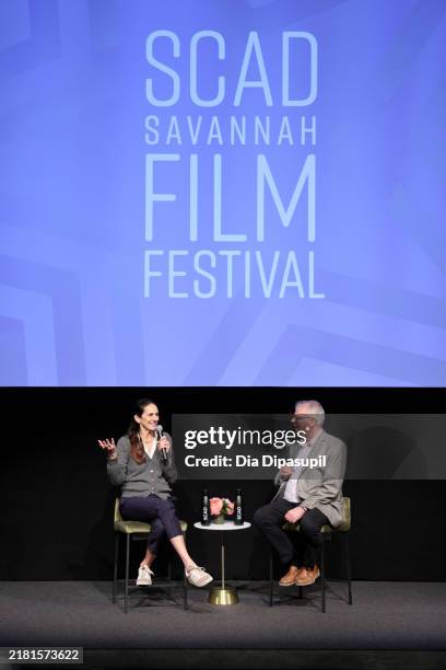 Lisa Immordino Vreeland and Chris Auer speak onstage at the Jean Cocteau Q&A during the 27th SCAD Savannah Film Festival on October 28, 2024 in...