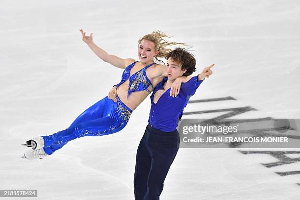 Eva Pate and Logan Bye perform their rhythm dance programme of the ice dance event at the ISU 2024 figure skating Grand Prix de France in Angers,...