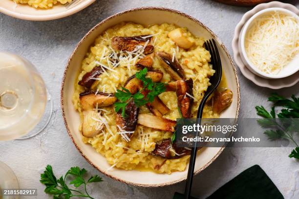 risotto with wild porcini mushrooms - bolet photos et images de collection