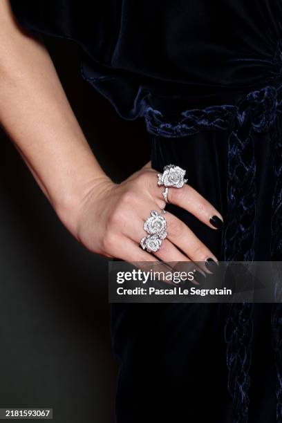 Natalie Portman, fashion detail, attends the 68th Ballon D'Or Photocall at Theatre Du Chatelet on October 28, 2024 in Paris, France.