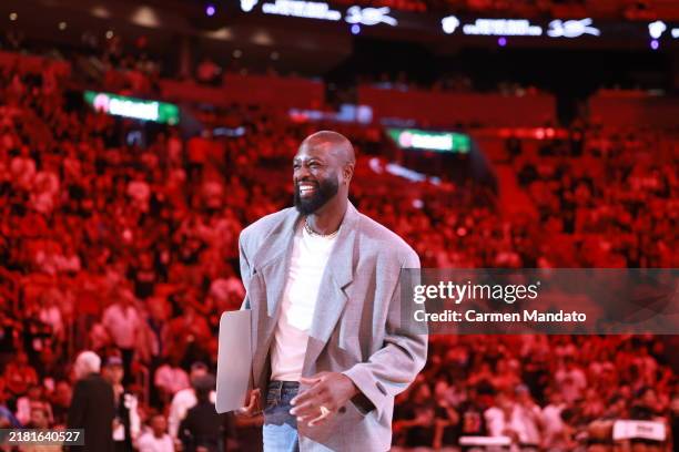 Dwyane Wade is honored following his statue unveiling on October 27th, with a ceremony during a game between the Miami Heat and the Detroit Pistons...