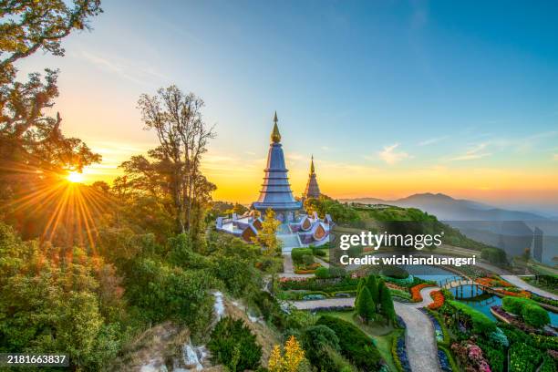 landmark pagoda in doi inthanon national park at chiang mai, thailand - thailand stock pictures, royalty-free photos & images