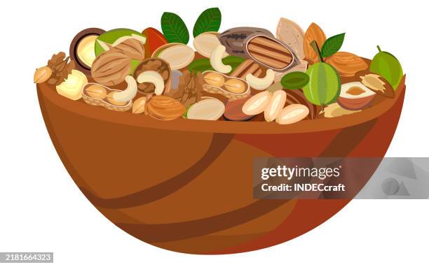 nuts with bowl - nutshell vector stock illustrations