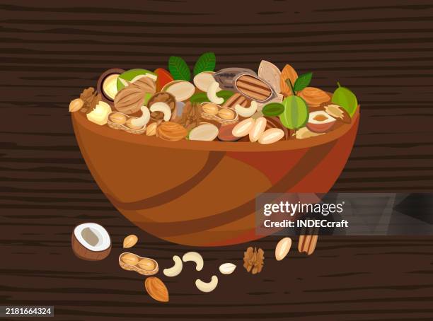 nuts with bowl - walnut shell stock illustrations