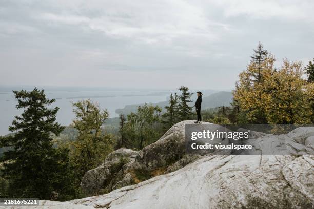 enjoying the view during autumn hike on the akka-koli hill in koli national park - national park stock pictures, royalty-free photos & images