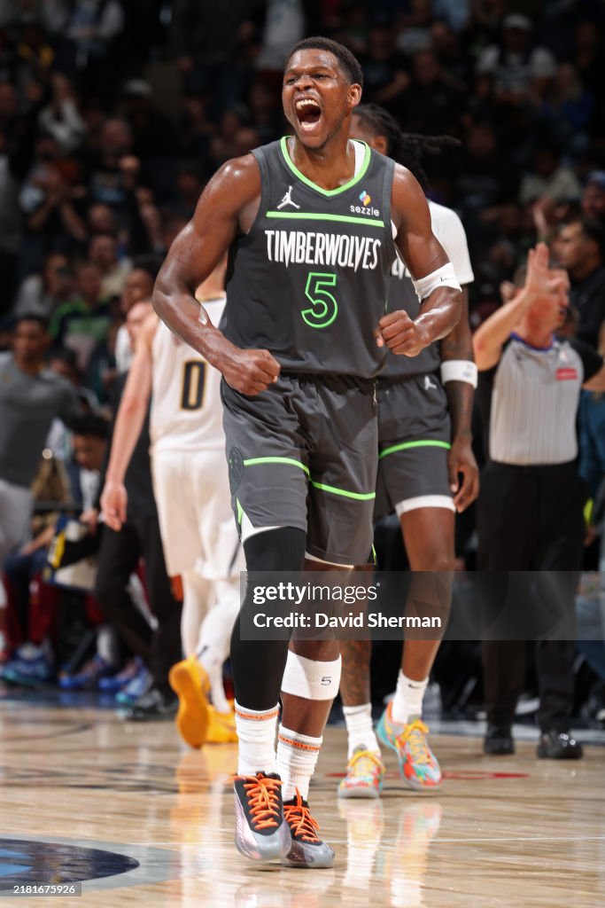 Edwards Wolves Anthony Edwards of the Minnesota Timberwolves celebrates during the ...