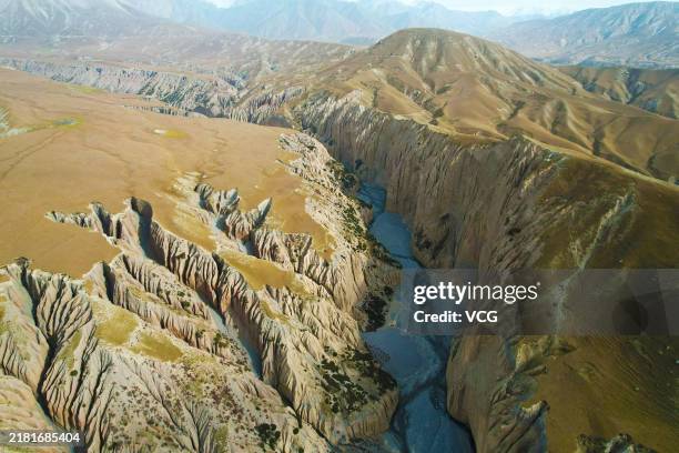 Aerial view of Tianshan Mountains on October 27, 2024 in Aksu Prefecture, Xinjiang Uygur Autonomous Region of China.