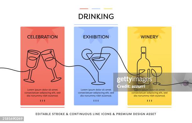 illustrazioni stock, clip art, cartoni animati e icone di tendenza di bere il concetto di arte della linea continua - happy hour