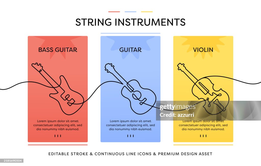String Instruments Continuous Line Art Concept High-Res Vector Graphic ...