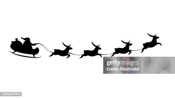 weihnachtsmann schlitten silhouette - nikolaus sack stock-grafiken, -clipart, -cartoons und -symbole