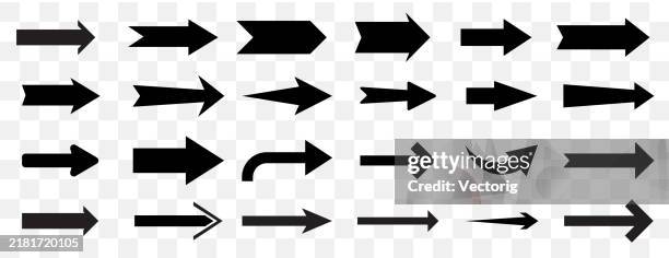 ilustraciones, imágenes clip art, dibujos animados e iconos de stock de colección de iconos de flechas: diversas flechas negras para un diseño direccional - símbolo de flecha