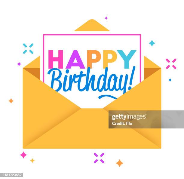 happy birthday letter envelope holiday card - birthday card stock illustrations