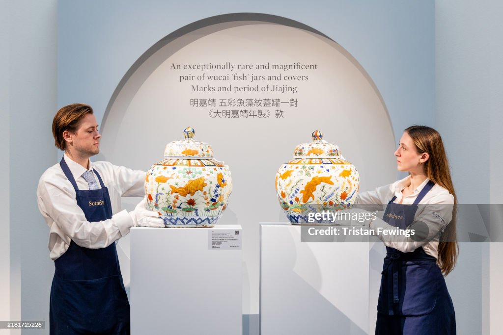 Rare Ming Dynasty Chinese 'Fish Jarsgo' On View At Sotheby's In London