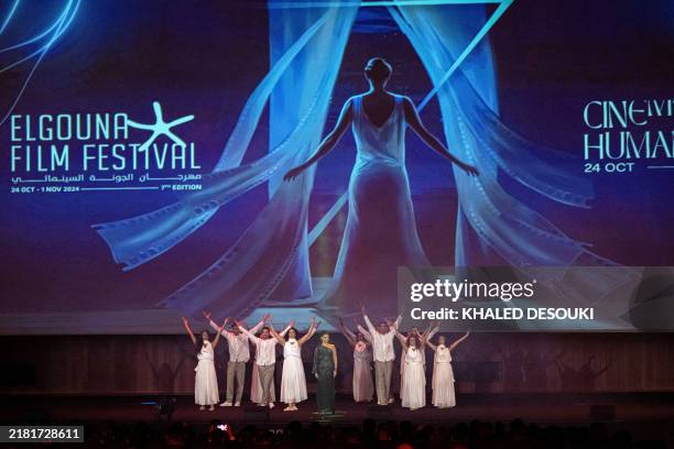 Artists preform on stage during the closing ceremony of the El-Gouna Film Festival, in Egypt's Red Sea resort of El-Gouna on November 1, 2024.
