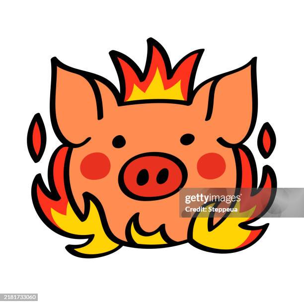 pig bbq - fire face stock illustrations