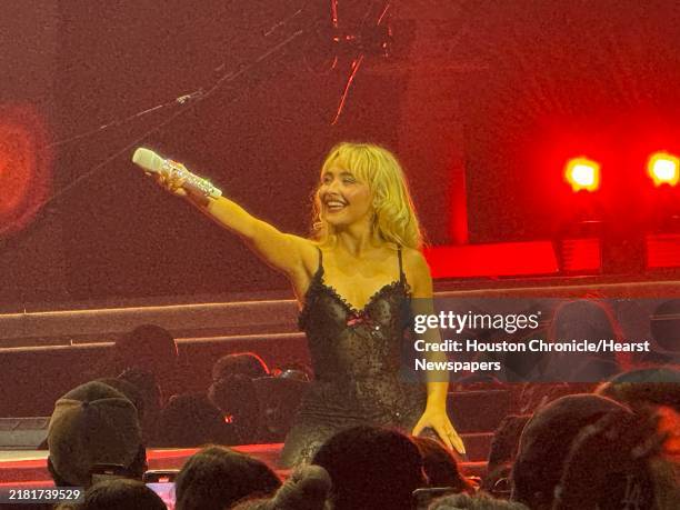 Sabrina Carpenter onstage in Houston at Toyota Center as part of her Short n' Sweet Tour.