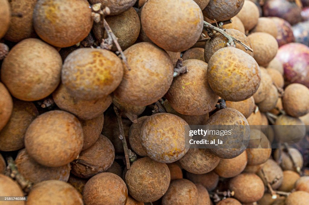 Exotic logan fruit in street market in Malaysia