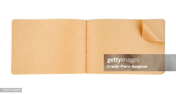 page open blank notebook for your text or message. isolated on white background, save clipping path. - libro in brossura foto e immagini stock