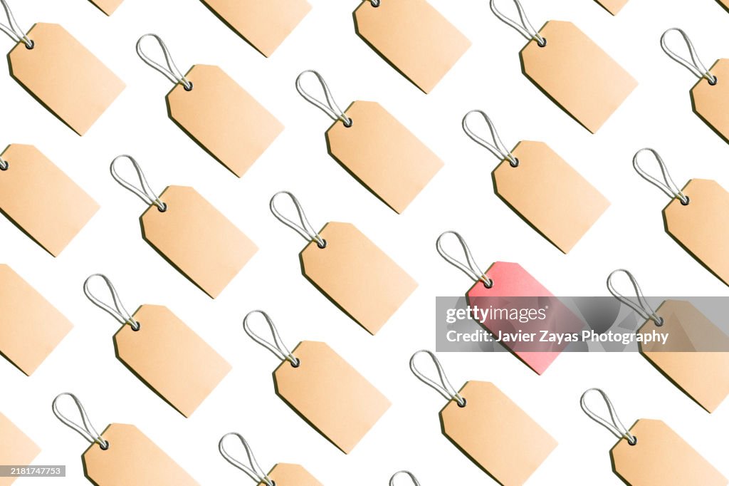 Seamless Pattern of Many Price Tags with Rope Isolated on White Background