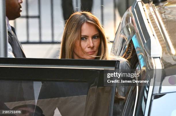 Melania Trump leaves "Fox & Friends" at Fox News studios on October 29, 2024 in New York City.