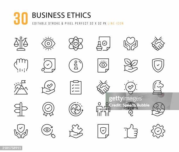 ilustraciones, imágenes clip art, dibujos animados e iconos de stock de íconos de la línea de ética empresarial. trazo editable. píxel perfecto. - complejidad