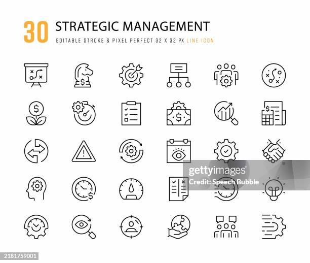 strategic management line icons. editable stroke. pixel perfect. - insurance stock illustrations