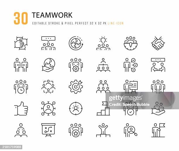 illustrations, cliparts, dessins animés et icônes de icônes de ligne de travail d’équipe. trait modifiable. pixel parfait. - transmission entreprise