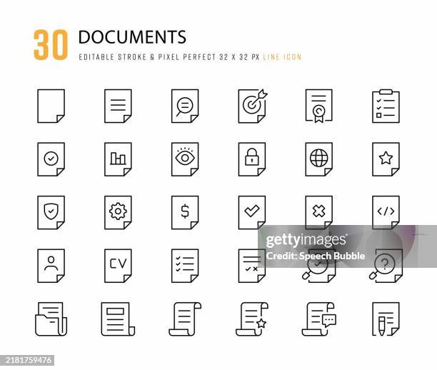 documents line icons. editable stroke. pixel perfect. - document shredding stock illustrations