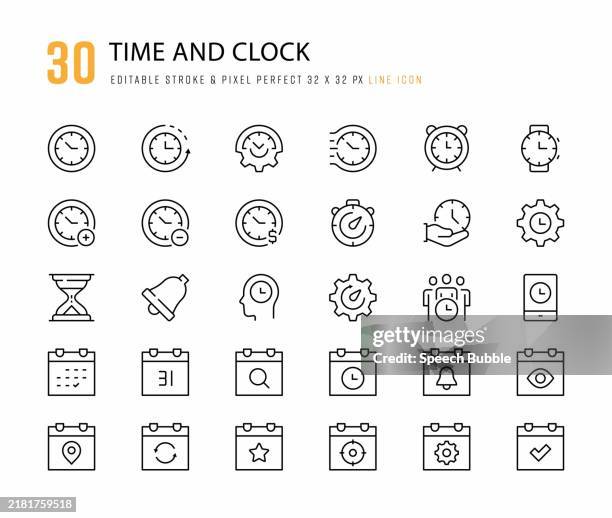 ilustrações de stock, clip art, desenhos animados e ícones de time and clock line icons. editable stroke. pixel perfect. - aberto 24 horas