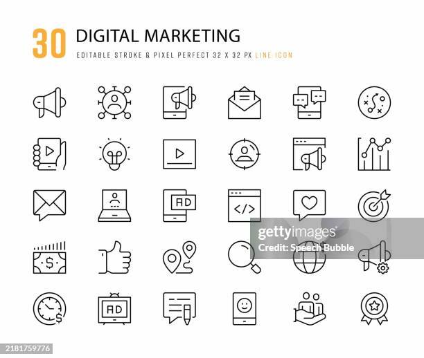 digital marketing line icons. editable stroke. pixel perfect. - digital marketing stock illustrations
