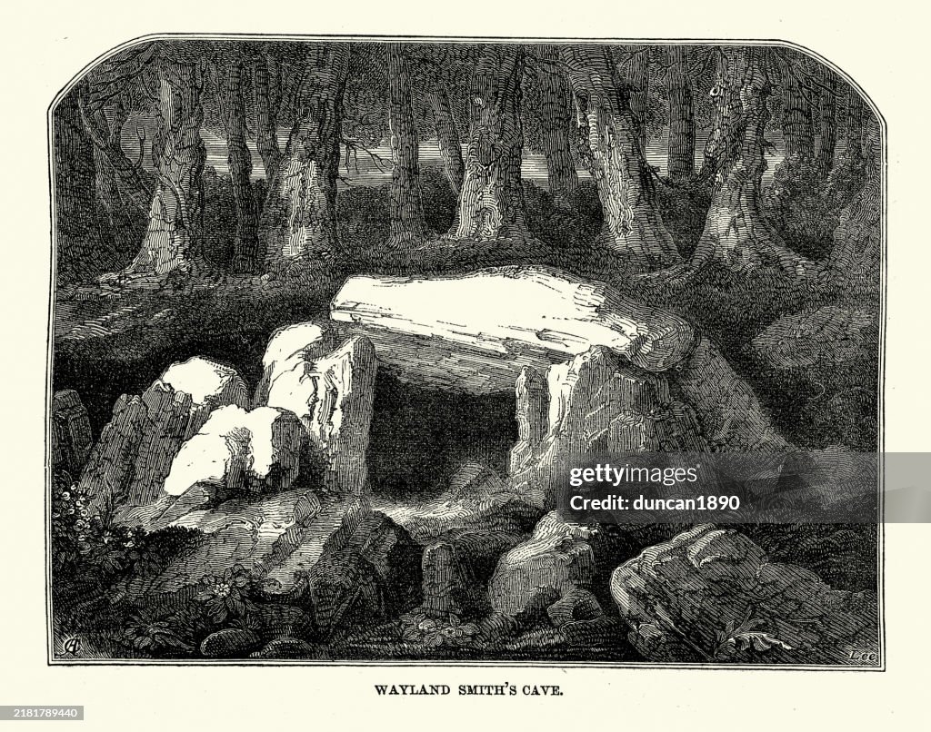 Wayland's Smithy an Early Neolithic chambered long barrow located near the village of Ashbury, Oxfordshire, Wayland's Smithy is one of many prehistoric sites associated with Wayland or Wolund, a Germanic smith-god