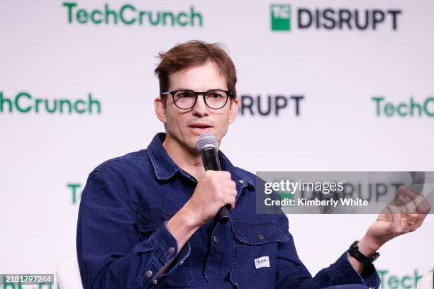 Ashton Kutcher speaks onstage during TechCrunch Disrupt 2024 Day 2 at Moscone Center on October 29, 2024 in San Francisco, California.