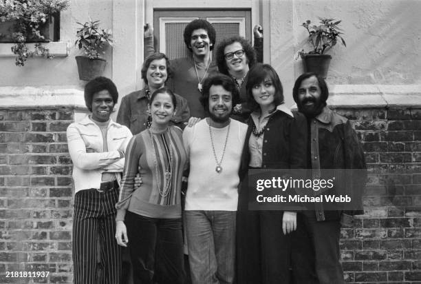 Brazilian musician Sérgio Mendes and his band, Brasil '77, on Wilton Place during a press reception at the Berkeley Hotel in Knightsbridge, London,...