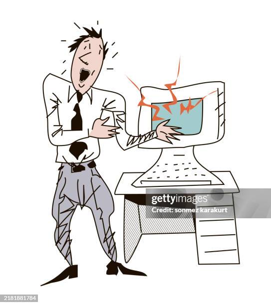 the man whose computer broke down - software developer cutout stock illustrations