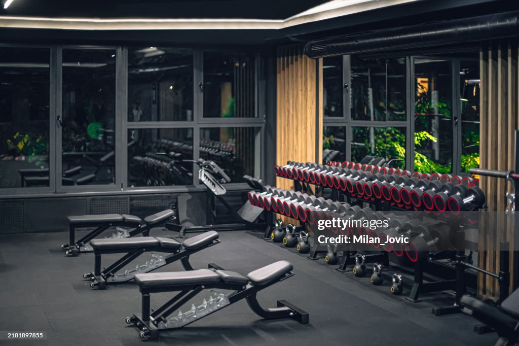 Exercise equipment in a modern gym
