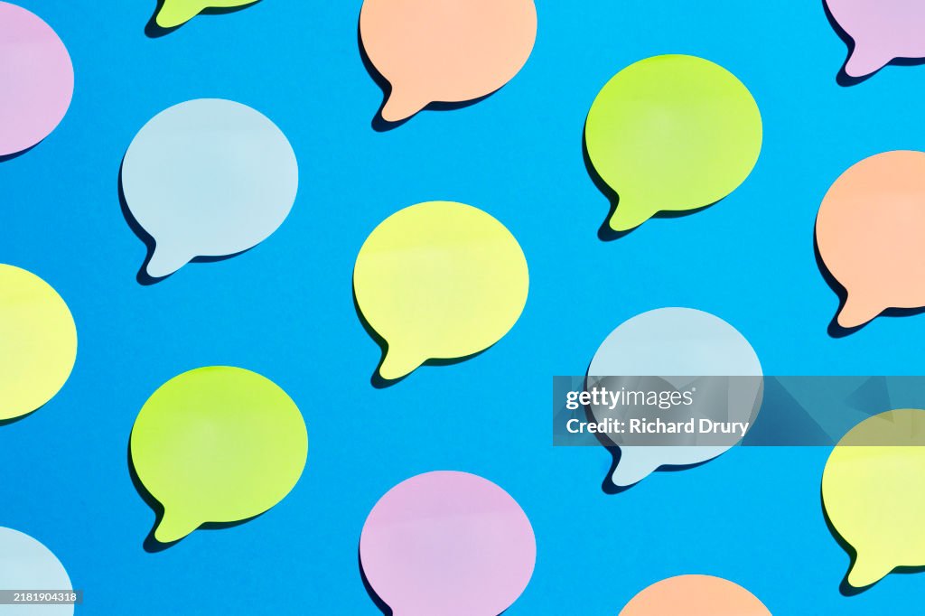 A group of speech bubble shaped adhesive notes