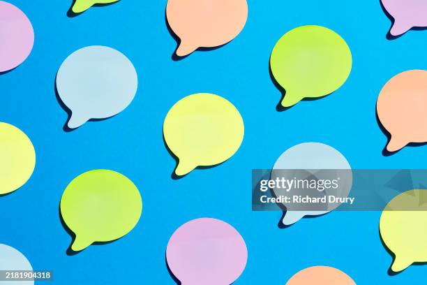 a group of speech bubble shaped adhesive notes - medium group of objects stock pictures, royalty-free photos & images
