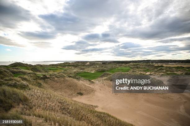 Photograph taken on October 29, 2024 shows a general view of Trump International Golf Links and its sand dunes, in Balmedie, Aberdeenshire, Scotland...