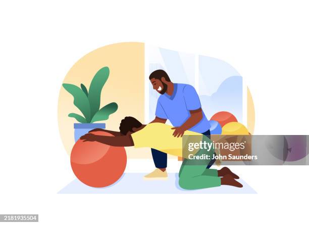 physiotherapie - ballübung - physiotherapie stock-grafiken, -clipart, -cartoons und -symbole