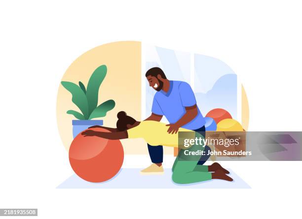 physical therapy - ball exercise - exercise ball stock illustrations