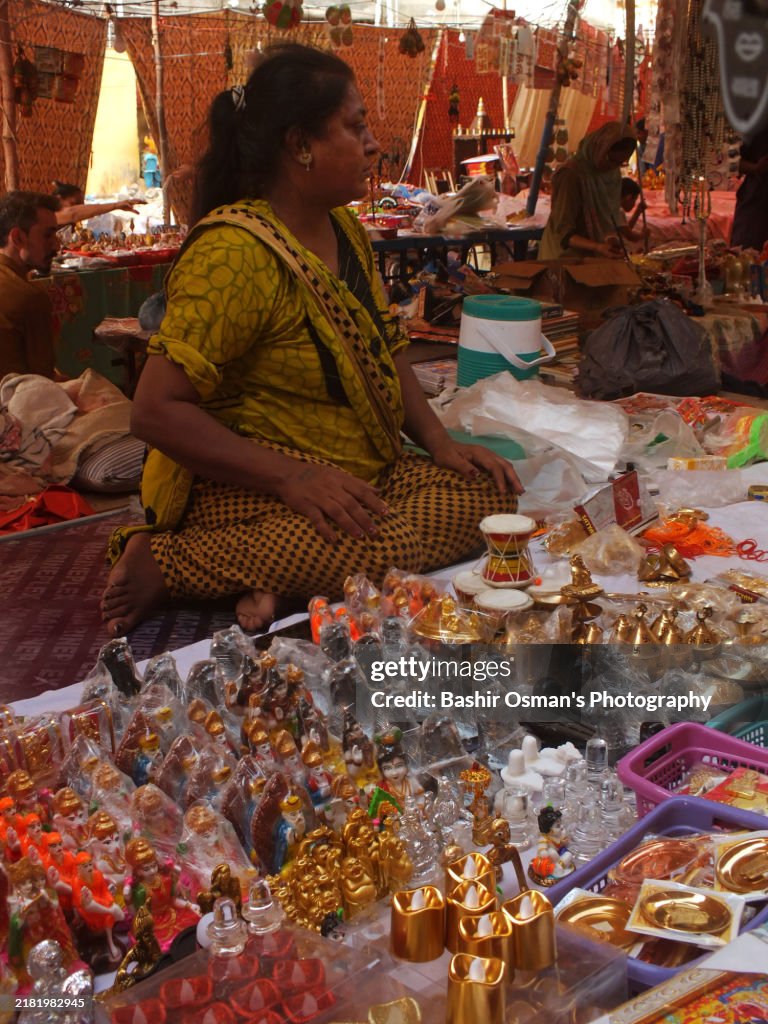Market stalls selling goods for Diwali